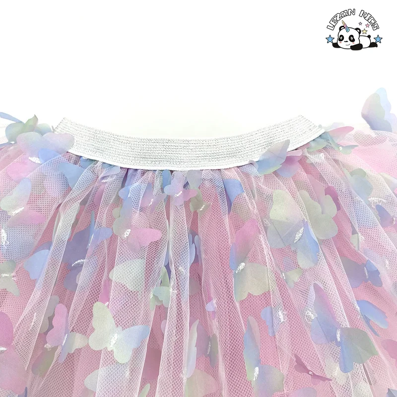 LEZONKIDS - Saia de Criança Meia Saia TUTU Arco-íris Gradual Emborrachada Borboleta Pregueada Saia Versátil para Meninas